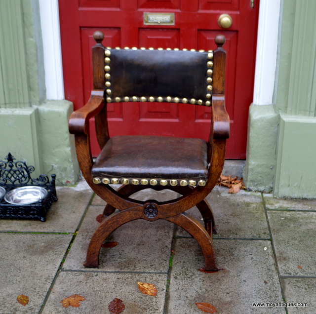 19th C. X Frame Leather Chair Moy Antiques