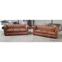 Chesterfield Sofa x 2 Cracked Tan