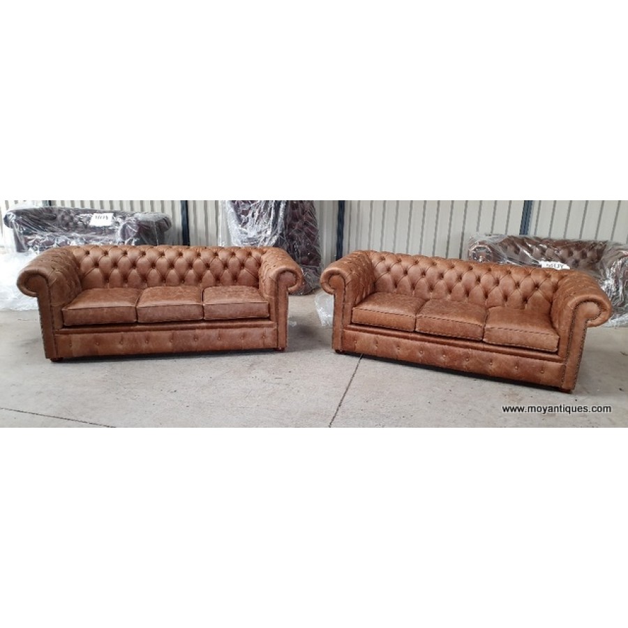 Chesterfield Sofa x 2 Cracked Tan