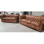 Chesterfield Sofa x 2 Cracked Tan