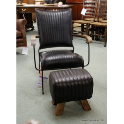 Leather Chair and Stool Black