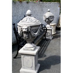 Lion Mask Urn on Plinth + Lid