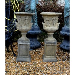 Pair Stone Urns on Base