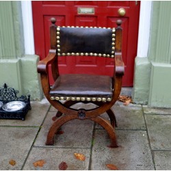 19th C. X Frame Leather Chair