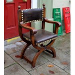 19th C. X Frame Leather Chair